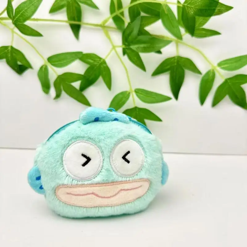 Sanrio Hangyodon-monedero de peluche suave de 9Cm, llavero, bolsa para tarjetas, mochila con cremallera de doble capa, decoración, regalo de Navidad para Amiga