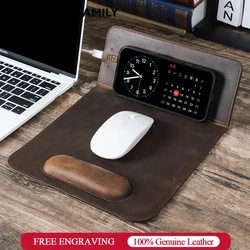 Genuine Leather Mouse Pad With Qi Wireless Charging Desk Pad For Xiaomi Iphone Samsung Galaxy Huawei Type USB C Keyboard Mat