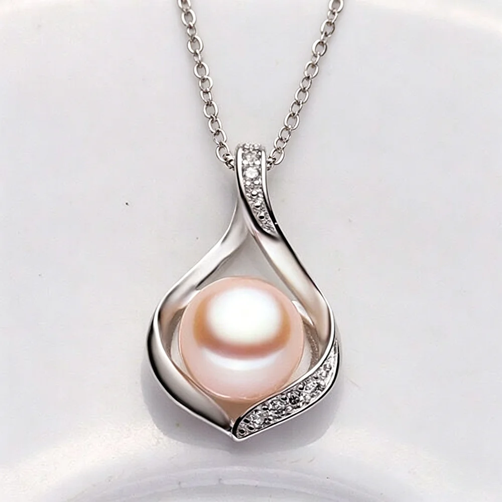 Real Natural Freshwater Pearl Pendant Woman,925 Silver Pearl Pendant On The Neck Wife Mother Birthday Gift White Black