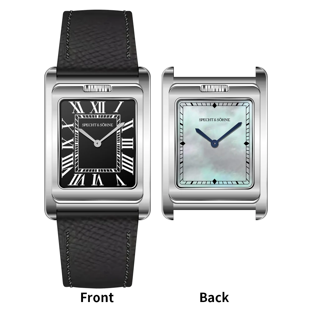 2025 Specht & Söhne nieuwe mode vierkante quartz horloge dubbel gezicht herenhorloges roestvrij staal saffier CrystaReloj Hombre 24,5 mm