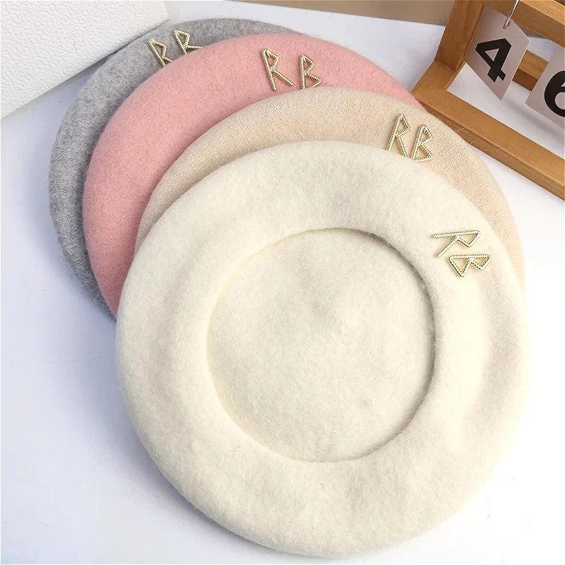 

2024 New Wool Thick Berets Artist French Beret Women Painter Hat Girls Female Warm Walking Cap Christmas Gifts