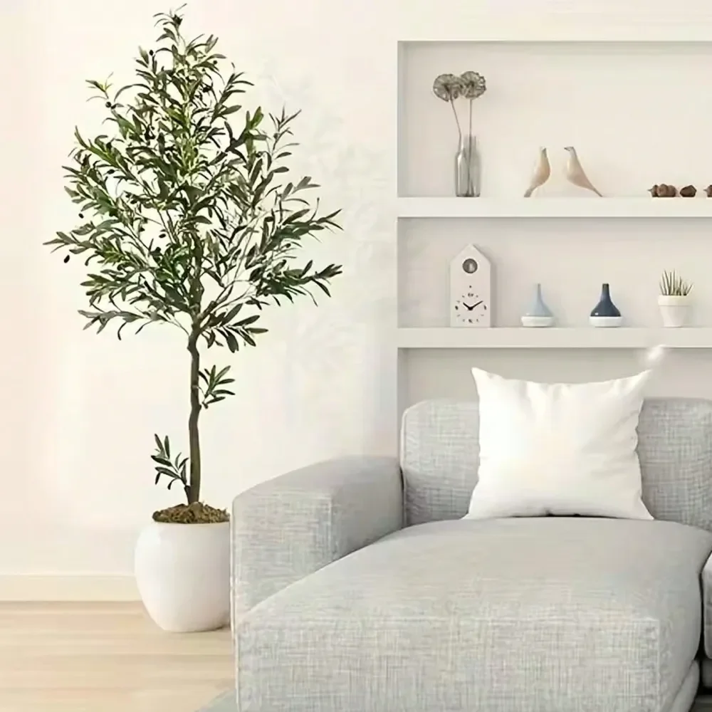 Árbol de Olivo Artificial de 7-8 pies, Grandes Árboles de Olivo de Seda Sintética para Decoración de Hogar, Oficina, Sala de Estar, Árbol Artificial en Maceta para Interiores con Aspecto Natural