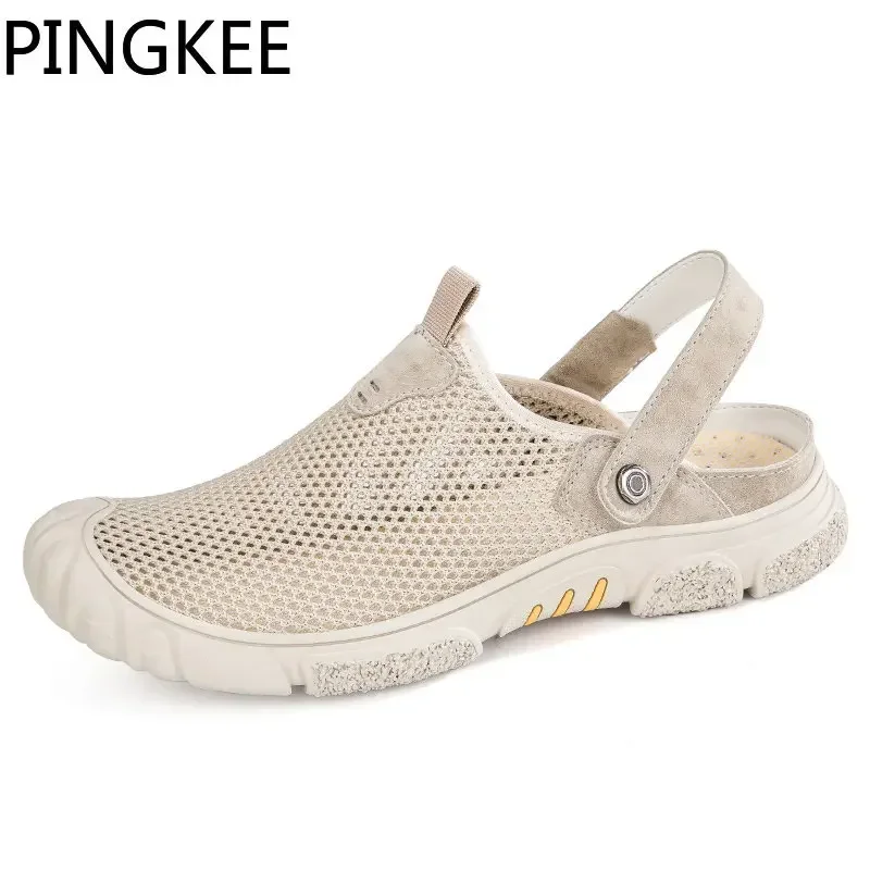 PINGKEE Men\'s Slip-ons Water Shoes For Men Leather Sandals Summer Male Breathable Slip on Beach Men\'s Shoes Men Sandals Shoes