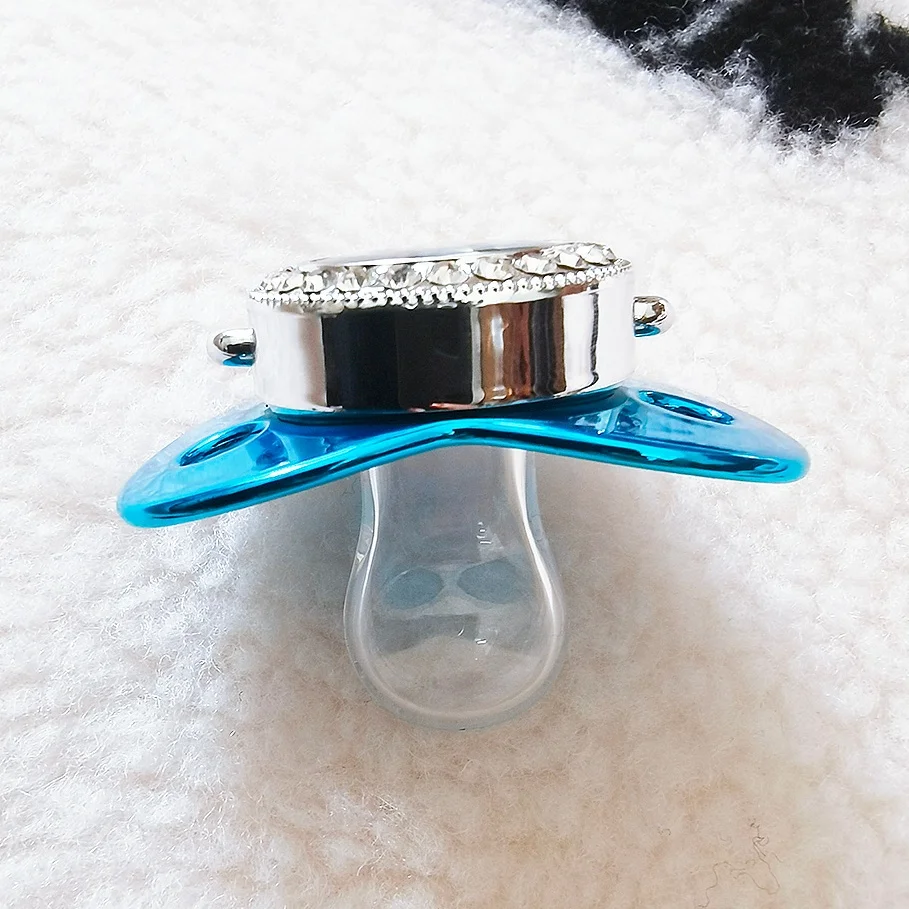 26 letter blue dot diamond exquisite silicone pacifier, 0-3 year old baby, with chain clip dust cover, free of bisphenol A