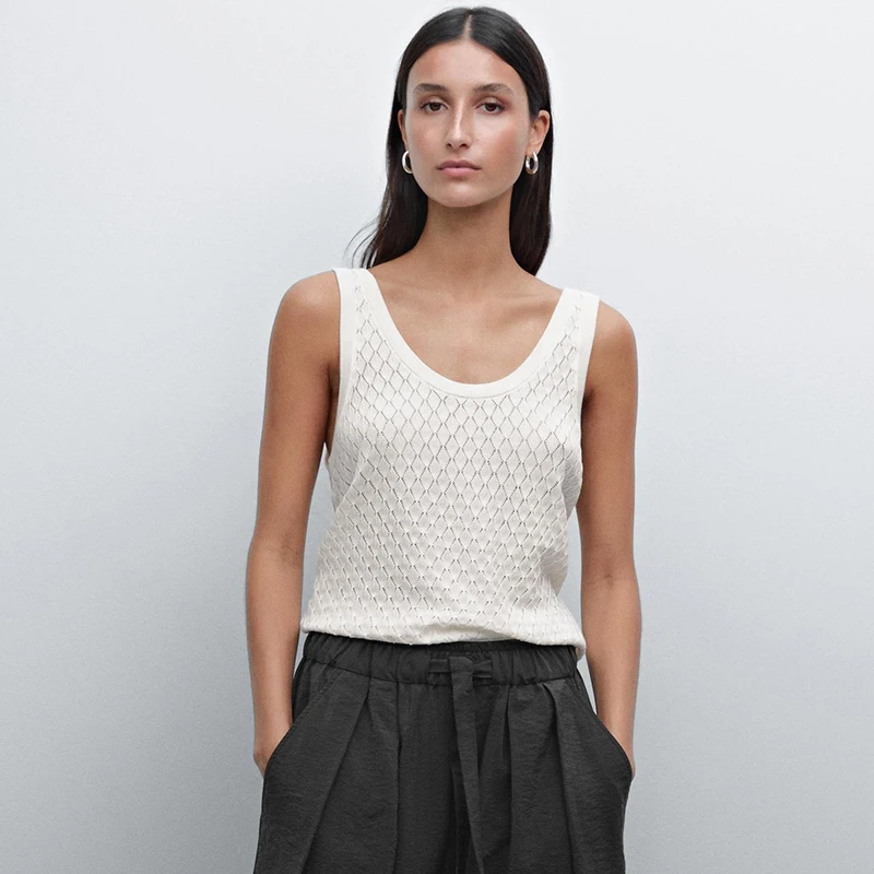 Ethereal MD 2025 massidutti zomer nieuwe stijl van dames ruitpatroon uitgehold gebreid halter mouwloos T-shirt top