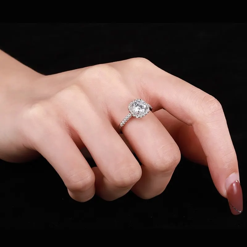 S925 Sterling Silver Classic Princess Square Bag Ring Women's Trend Group Diamond Ring Single Row Closed Ring Wedding