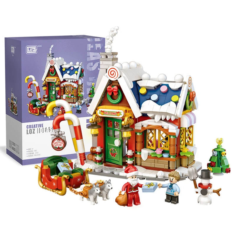 Christmas House MINI Particle Building Blocks ปริศนาประกอบสร้างสรรค์ตกแต่ง DIY ของเล่นเครื่องประดับเด็กคริสต์มาสของขวัญ