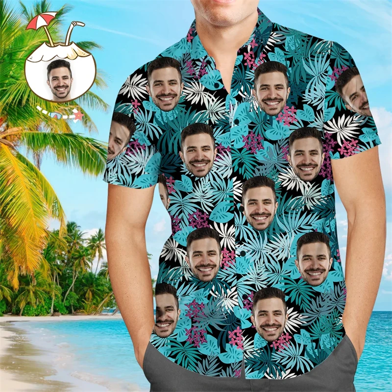 Camicie hawaiane Unisex personalizzate divertenti 3d fai da te stampa camicie con bottoni maniche corte/maniche lunghe camicia Hawaii top Asia Size 6xl Shirt