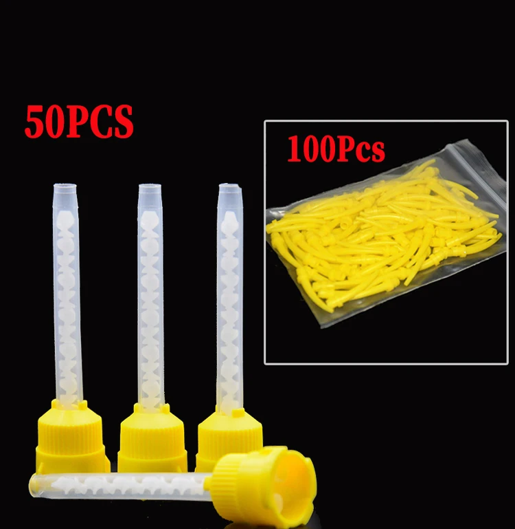 Dental Mixing Tips Yellow 1:1 Disposable Silicone Rubber Mixing Head Dentist Mpression Materials Nozzles Yellow Mixing Tubes