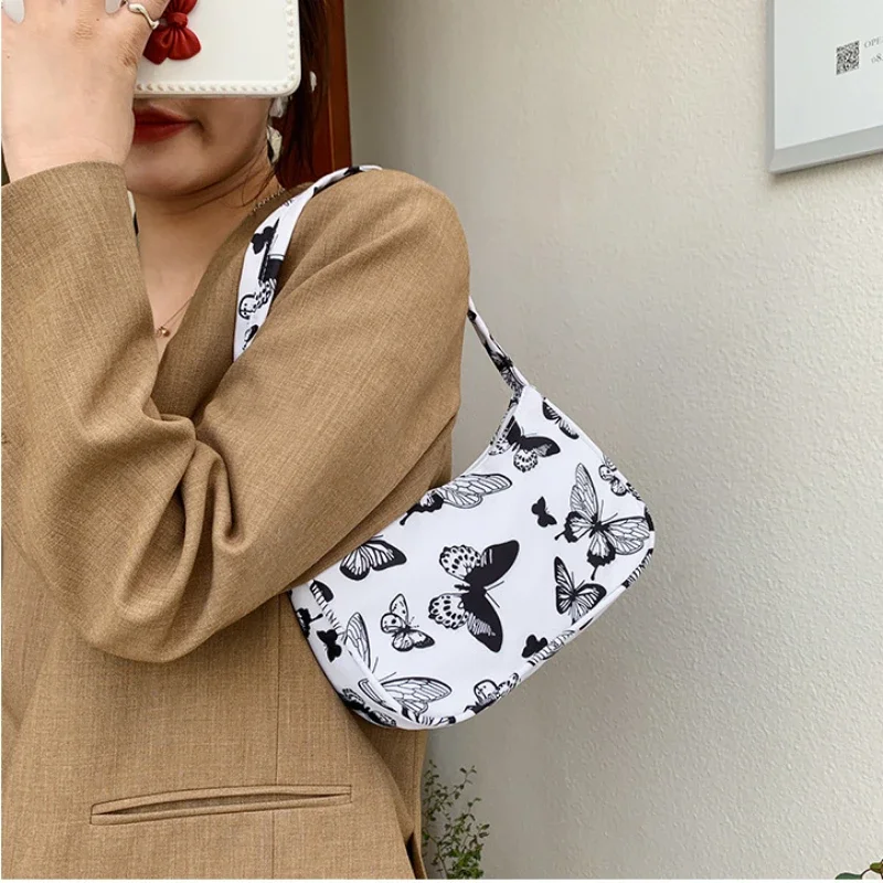 Bolso de hombro de nailon con estampado de animales para mujer, bandolera informal con estampado de mariposa, leopardo, cebra y vaca, 2023