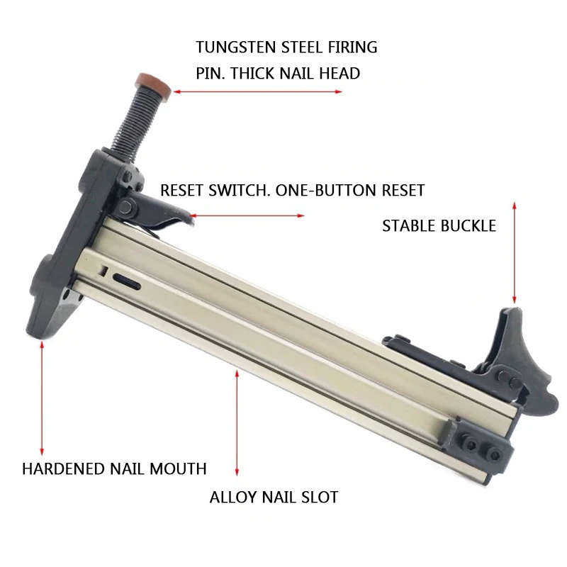 ST25 Manual Steel Nail Gun, Reset semi-automático, parede de cimento Catching, prego perfuração, calha de linha aberta, prego perfuração, Artefato