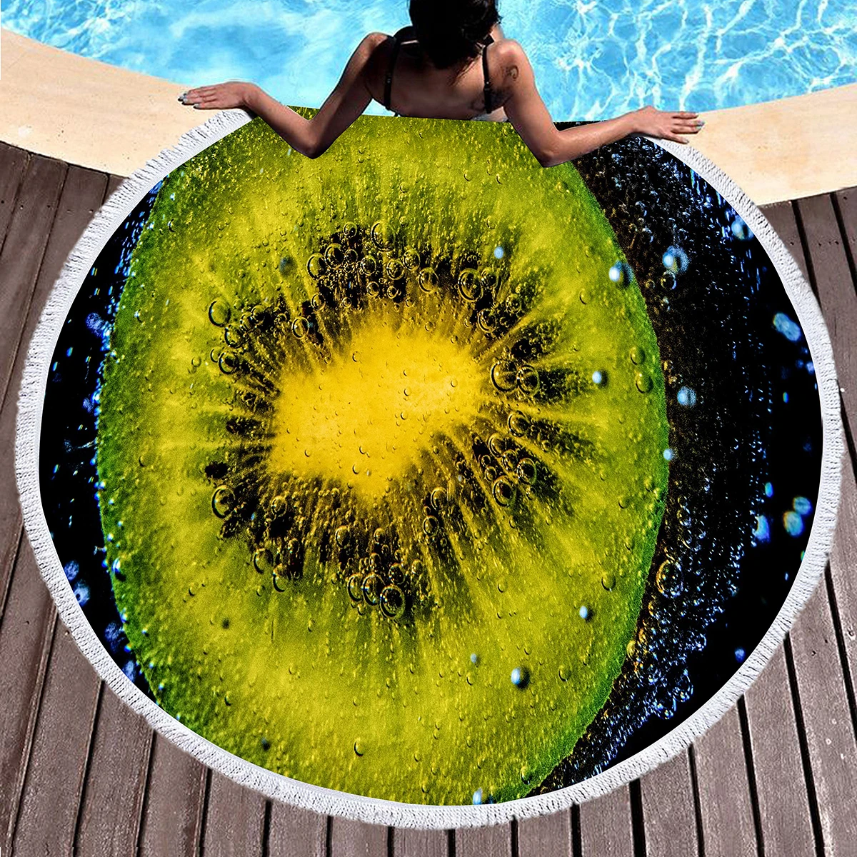 Green Kiwi Round Beach Towel Fruit Microfiber Oversized Throw Blanket Quick Dry Multi-Purpose Beach Blanket for Men Women Kids