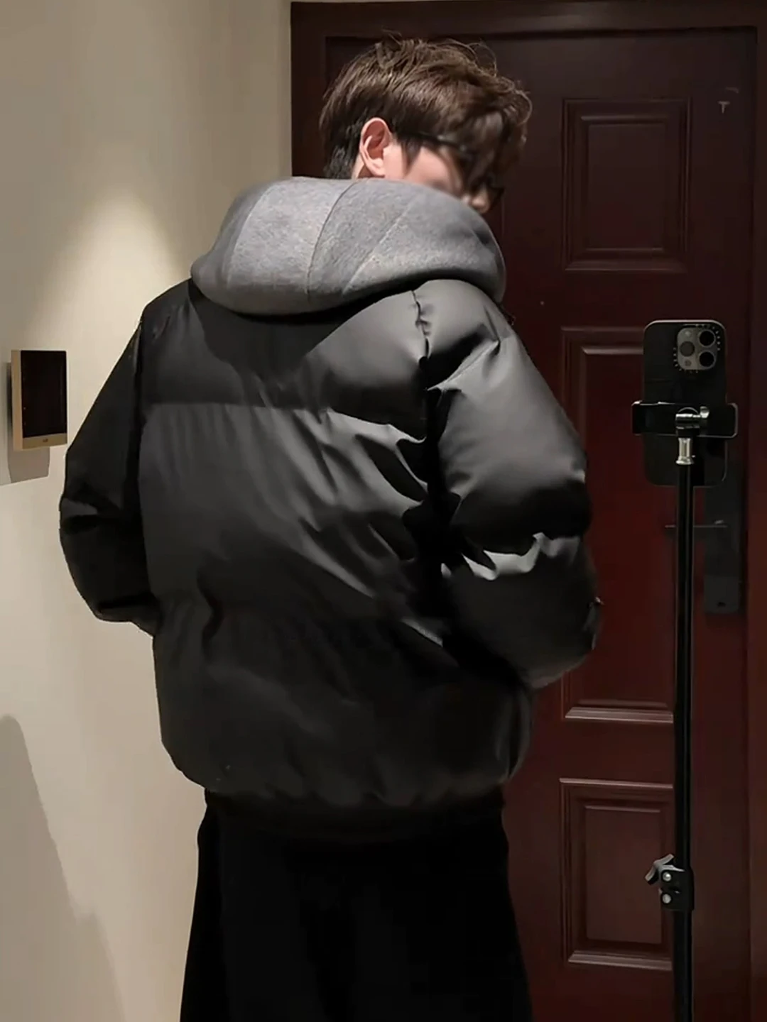 

Bla PU Leather Cotton Jaet Men's Winter Thiened ort Sle Hooded Coat Warm Youthful Stand Fit Online Exclusive