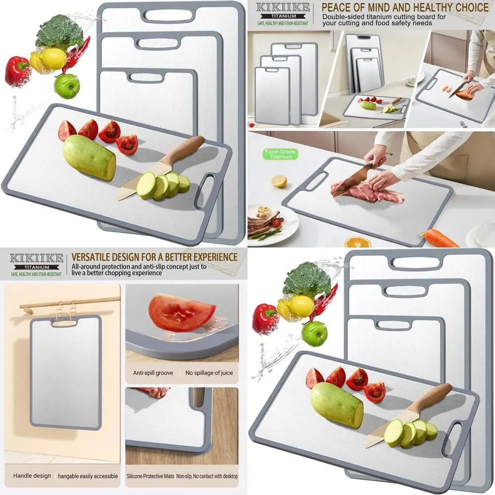 

Triple-Sided Non-Slip Titanium Chopping Boards Set, 3-Piece Kitchen Safety with Easy Clean (S/M/L)