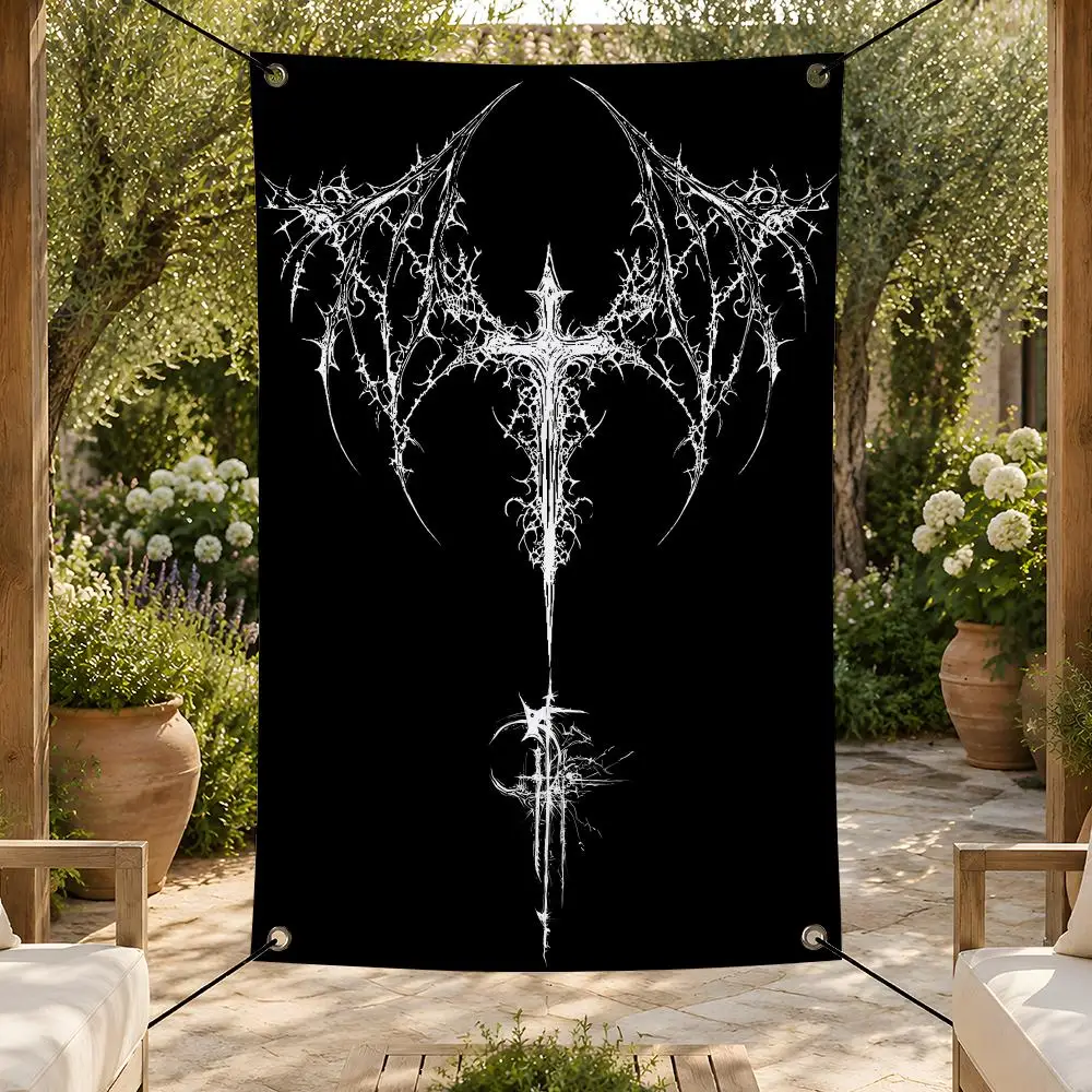 Design Cyber Sigil Cross Goth Flags Supporter Flag Banner for Bedroom Dorm Wall Garden Yard Porch Patio Home Party Decor