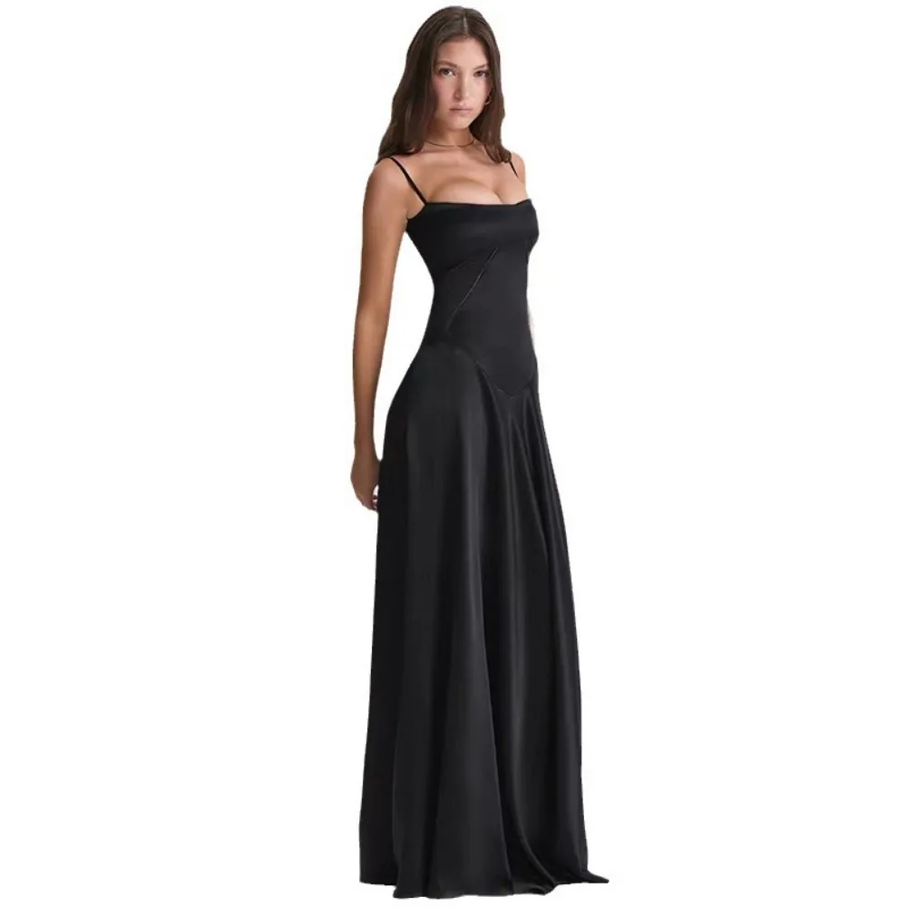 Vestido de noche elegante para mujer, vestido de fiesta de boda, sin mangas, con tirantes, Espalda descubierta, Sexy, ajustado hasta el suelo