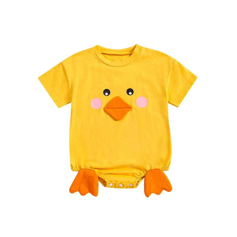 Newborn Baby Boy Girls Chick Costume Cute Cartoon Chick Short Sleeve Summer Overalls Jumpsuit Easter Halloween Clothes