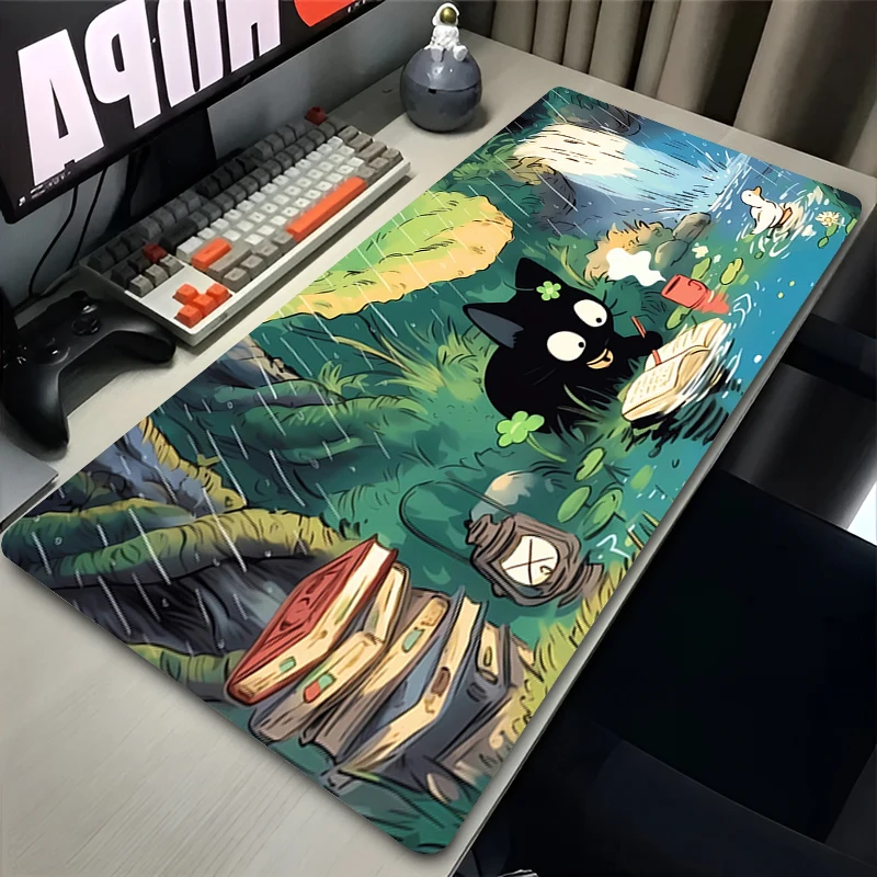 Black Cat Mouse Pad HD Print Cartoon Extended Desk mat kawaii Gaming Accessories Lock Edge Computer Mousepad Gamer keyboard pad
