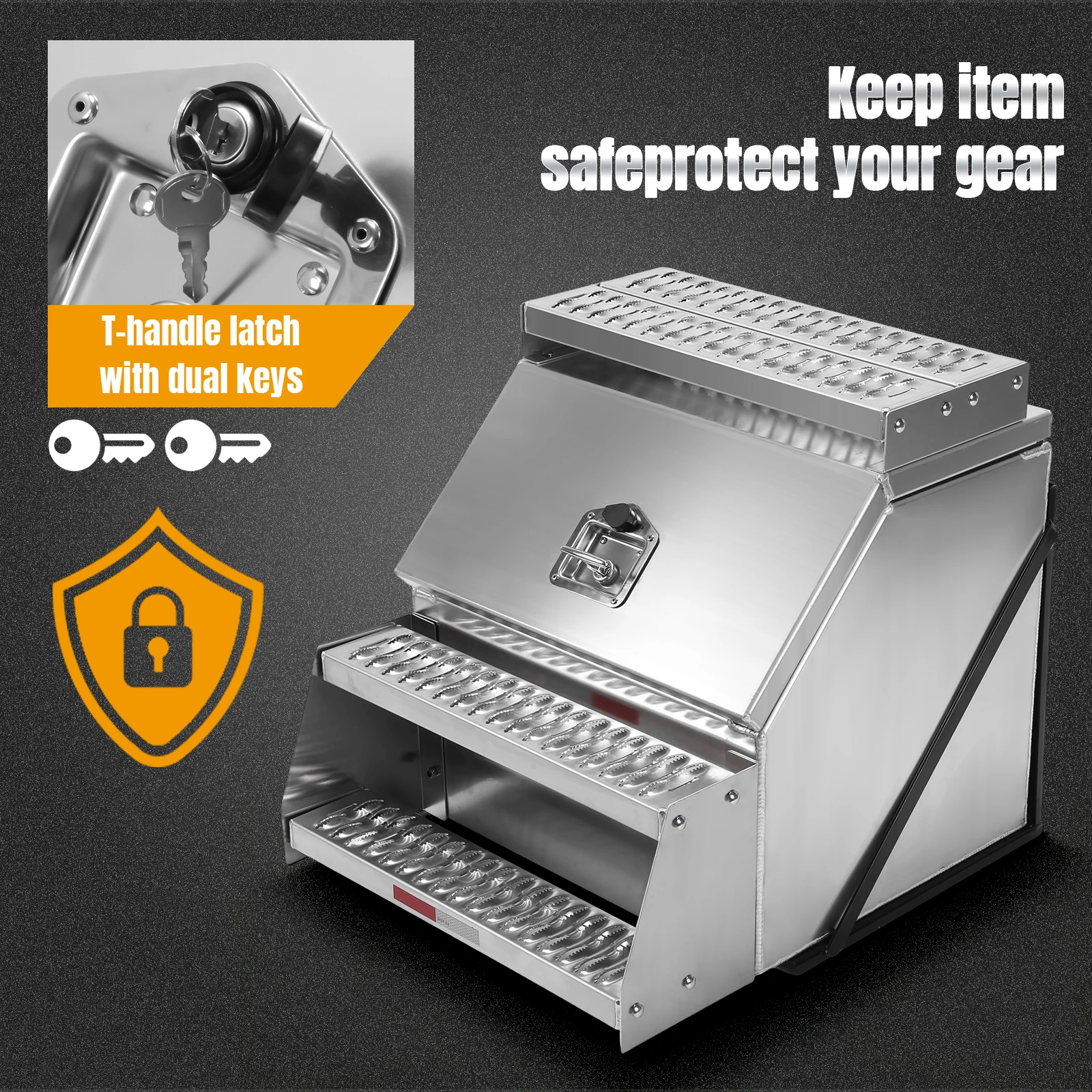 

Weatherproof Lockable Storage Box 12/23 Inch Semi Truck Tool Box with T-Handle Latch Lock Fit for Peterbilt Kenworth & More