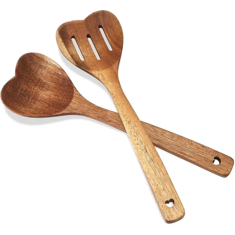 

BYBS-для приготовления пищи деревянная ложка в форме сердца с длинной ручкой, набор из 2 предметов, рождественская кухонная утварь, подарок, дерево