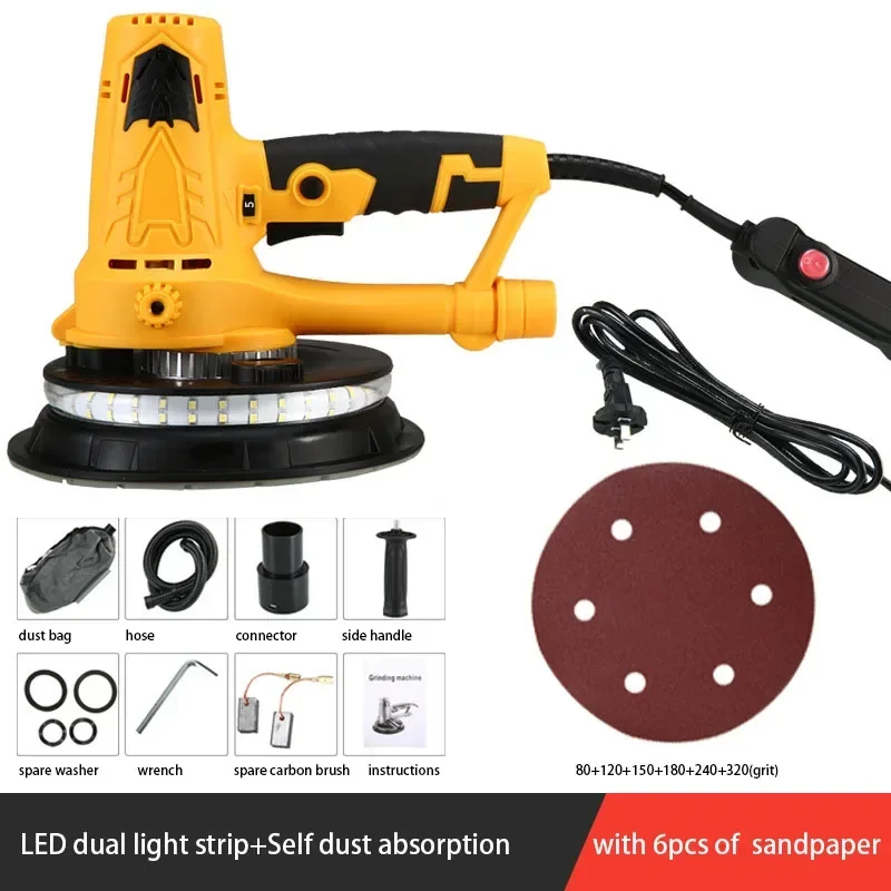 Power Wall Sanding Tools 1250W Wall Grinder Dust-free Wall Sander Portable Putty Grinding Machine 180mm Electric Drywall Sander