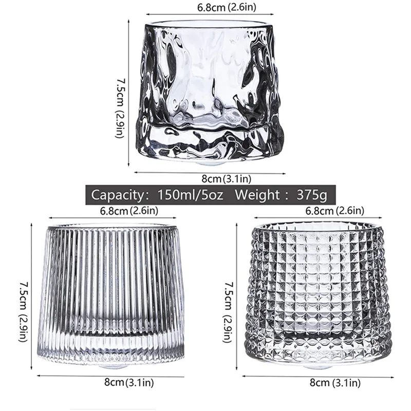 Crystal Whiskey Glasses Tumbler Rotatable Old Fashioned Glass Cup Juice Drink Coffee Wine Cup for Bar Home Christmas Gifts