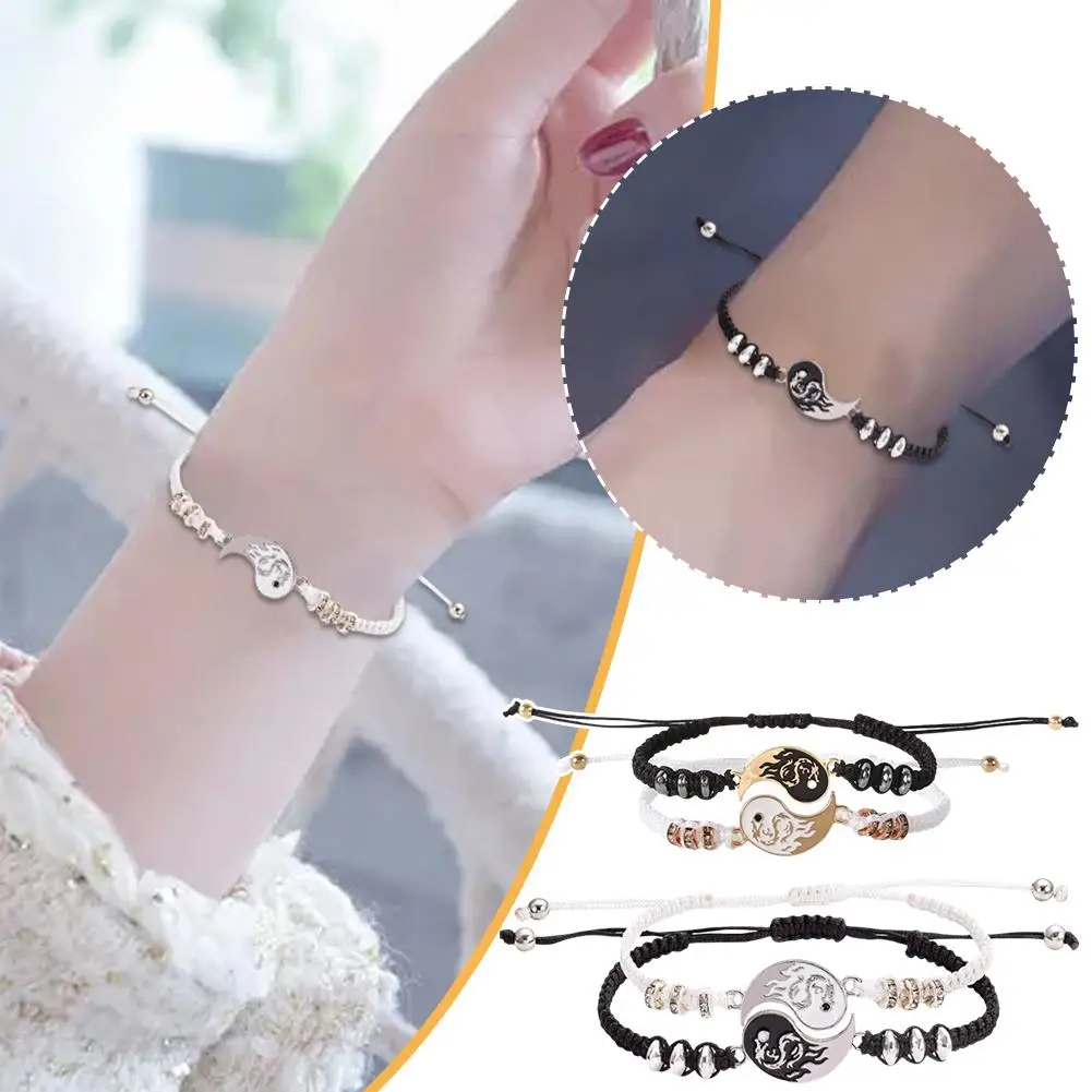 1pair Tai Couple Weaving Bracelet Alloy Pendant Necklace Matng Braided Bracelet Adjustable Bracelets Chain Love S5g3