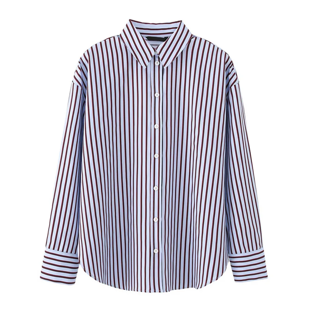 

Summer Women's Casual Shirt Top 2026 New Fashionable Loose Single Breasted Striped Blouses Women's Clothing