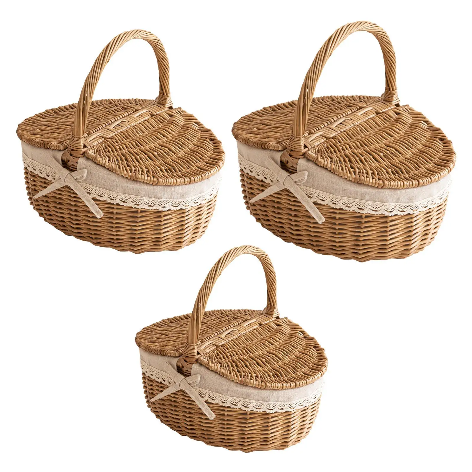 

Picnic Basket Wicker Picnic Basket with Lid Sturdy Woven Body with Removable Lining with Handle Wedding Easter Wicker Basket