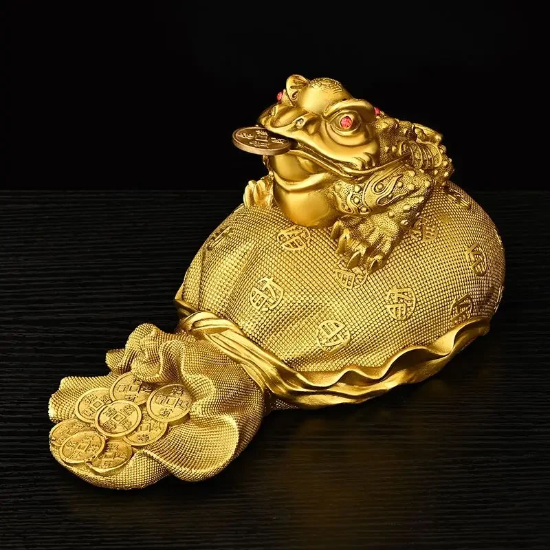 Fengshui Zhaocai Copper Gold Toad Decoration Three Legged Toad Golden Cicada Decoration Living Room Wine Cabinet Craft Gift