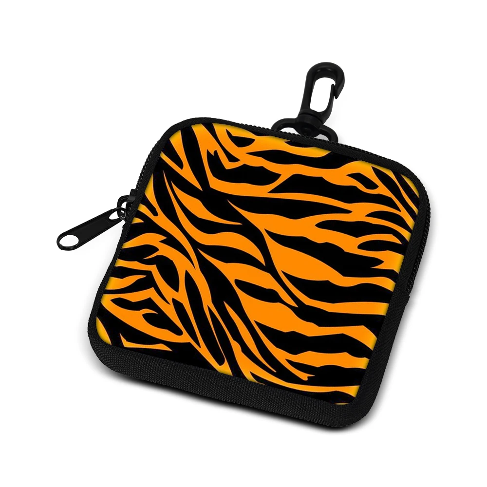 leopard print zebra tiger stripe pattern Money Coin Purse with Key Ring Pocket Purse mini headphone bag storage bag Man Women