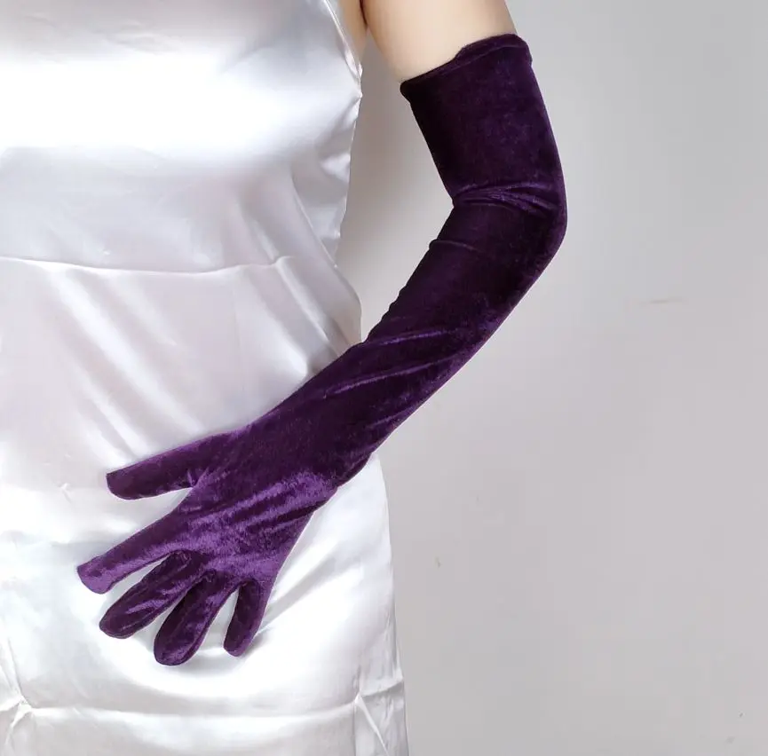 

Retro Gold Velvet Dinner Dress Mittens Female Thin Long Full Finger Elastic Etiquette Sleeve Women Winter Driving Warm Glove H47