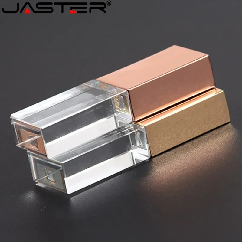 JASTERS Crystal USB Sticks 3D Print Free Custom Logo 8GB 16GGB 32GB 64GB USB Flash Pen Drive Transparent Glass Pen Drive Gifts