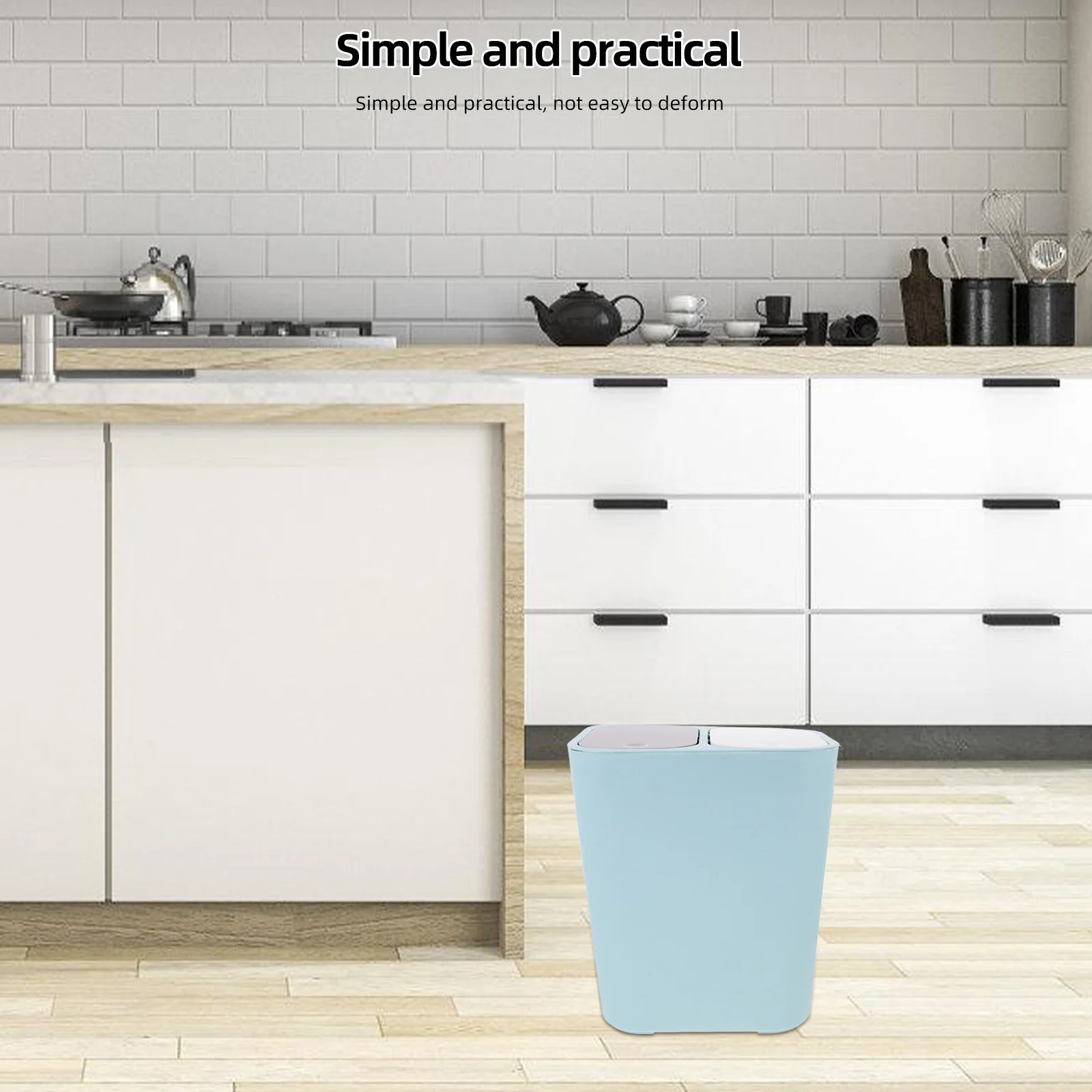 

Dual Trash Can Dry Wet Separation Lidded Kitchen Garbage Container Home Waste Bin Recycling Container with 2 Compartments