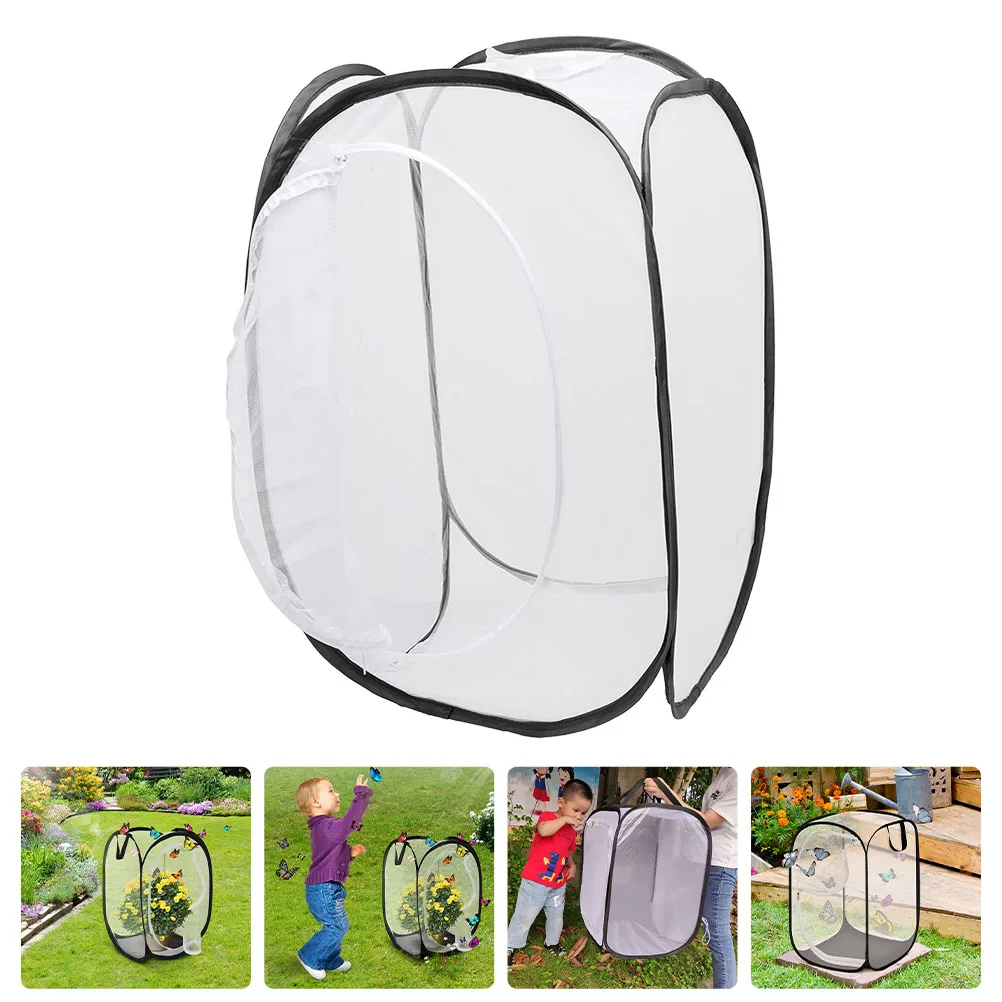 

Clear Mesh Insect Cage Kids Breathable Butterfly Observation Box Portable Garden Habitat Cage Zippered Door Carry Handle