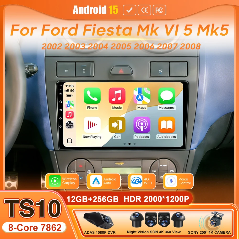 For Ford Fiesta Mk VI 5 Mk5 2002 - 2008 Auto Head Unit Car Multimedia Player Radio Video Navigation Audio Screen GPS 2din BT DSP