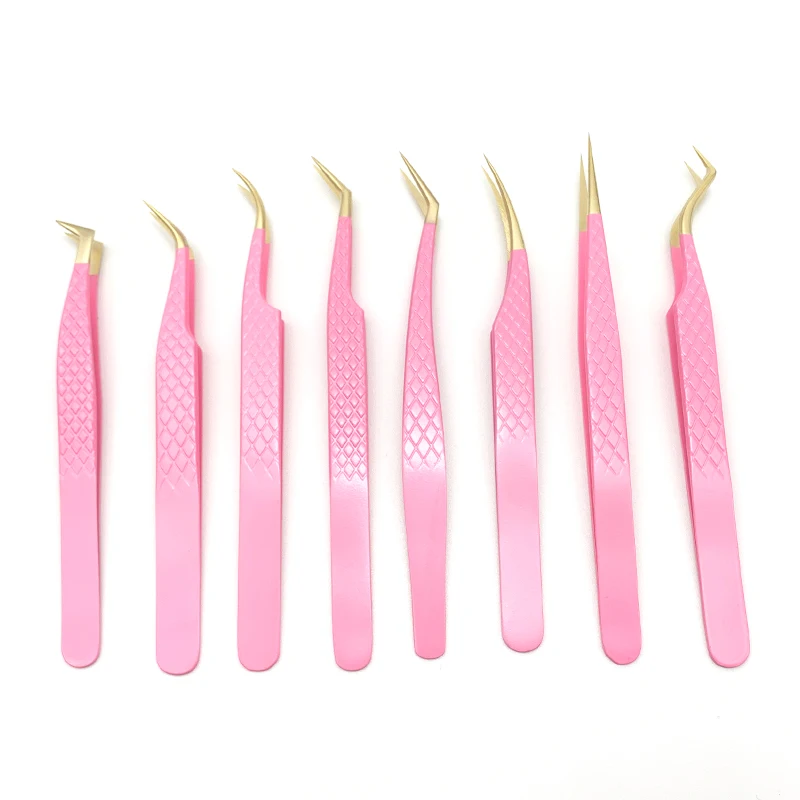 YGirlash Custom Pink Precision Anti-static Stainless Steel Eyelashes Tweezers Professional Tweezers Extension Lashes tweezers