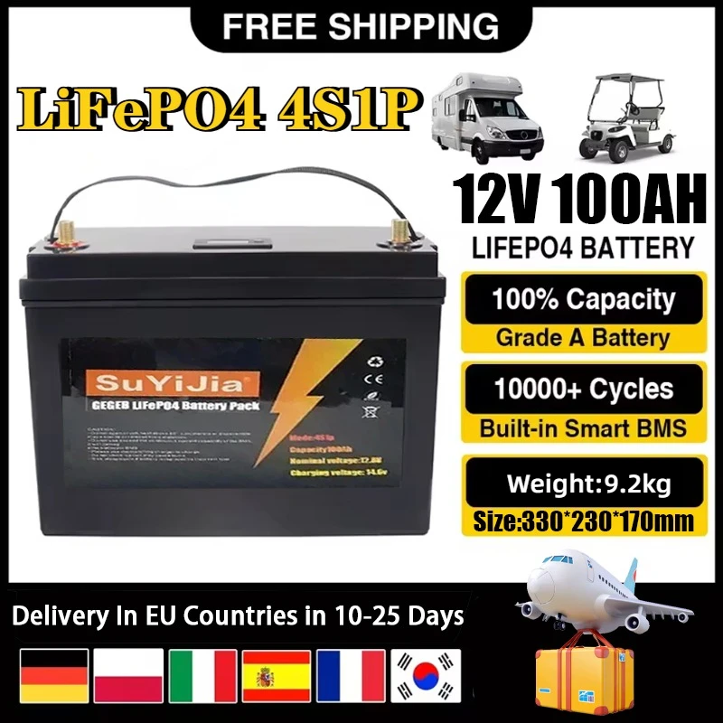 

LiFePO4 литий-железо-фосфатный аккумулятор 4S1P 12 В 100 Ач встроенный BMS для замены большинства резервных энергопотреблений для домашнего хранения энергии