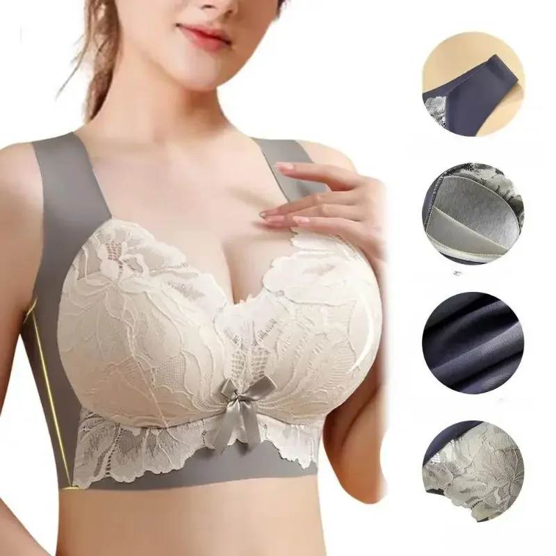 Plus Size Underwear Seamless Bras Large Lace Wireless Women Vest Backless Tops Push Up Unwired Bra Without Bones Plus Underwear