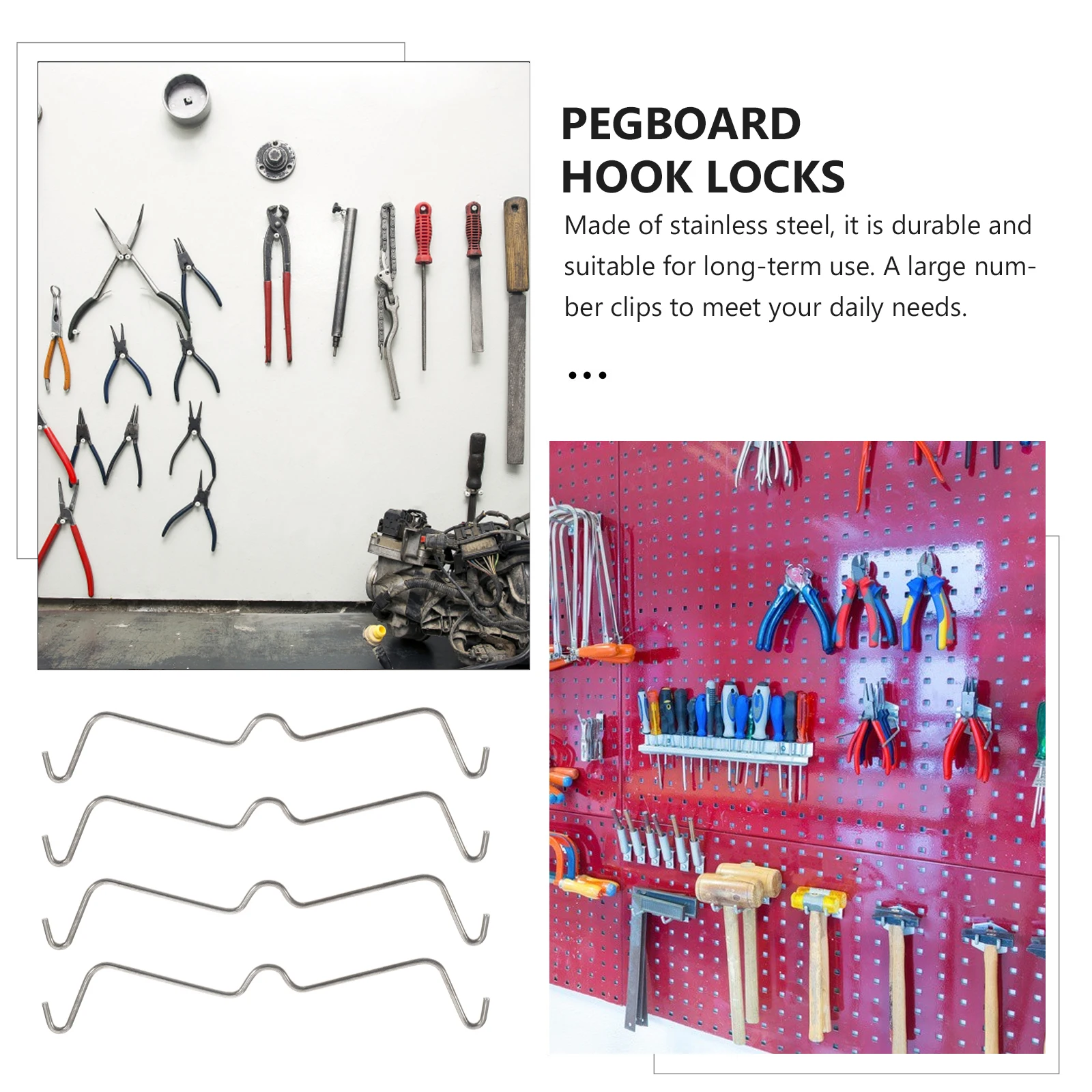 

100pcs Pegboard Hooks Locks Stainless Steel Strong Metal Hanger Accessories Hook Stoppers Replacement