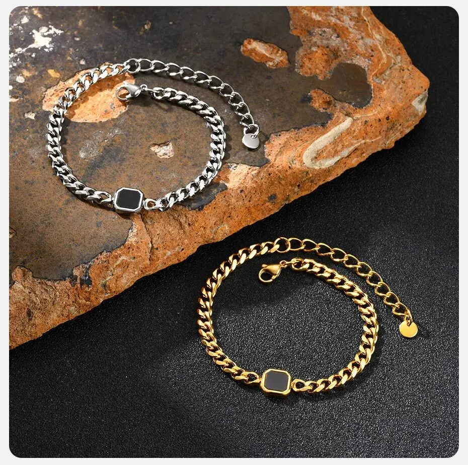 Vnox 5/7mm Width Adjustable Chain Bracelet for Men, Stainless Steel Acrylic Six-Sided Polished Jewelry Gift for Husband Son Him