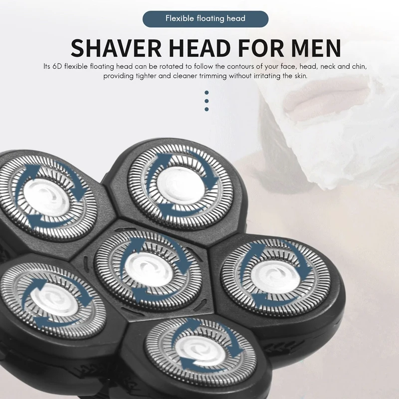 6 In 1 Shaver Blade Heads 6 Blades Beard Cutter Replacement Blade Bald Electro 6D Razor Accessories For Men Head Face