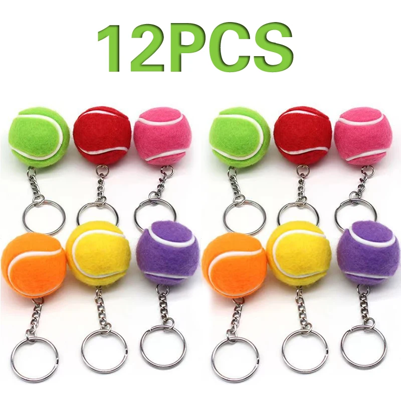 Metal Tennis Ball Keychain, Corrente chave do carro, Anel Sports Sliver Cor Pingente, 12Pcs