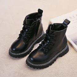 Children Black Boots Autumn Pu Leather Fashion Kids Short Boot Ankle High 26-37 All-match Breathable School Boys Girls Shoes