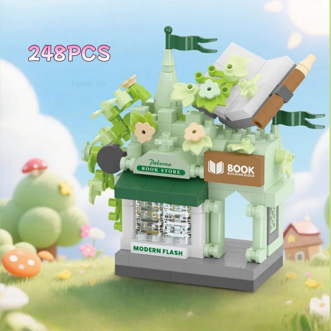 Grappige Joy Library Candy Store Street View Koffie Huisdier Brood Bloem Hamburger Kleine winkel Stad Bouwstenen Straatwinkel Speelgoed