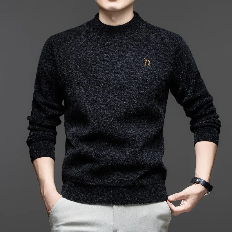 

Luxury customized winter new men's round neck knitted sweater comfortable velvet warm pullover Korean style dog embroidery top