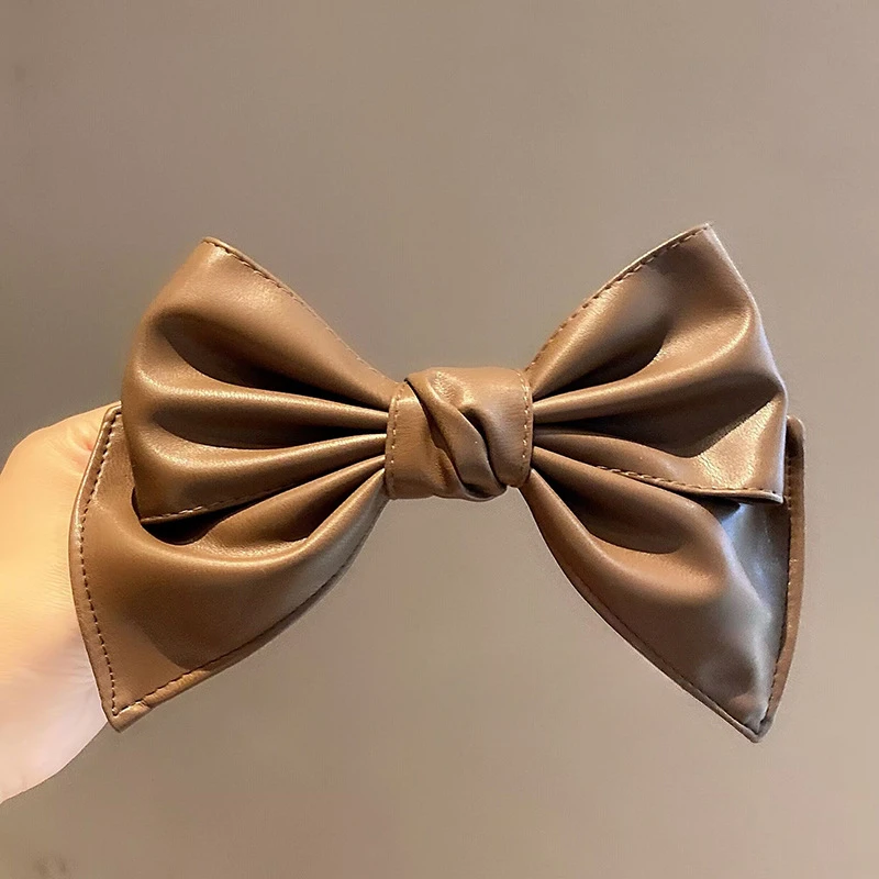 Korean Fashion PU Leather Bow Hair Clips for Women Girls Luxulry Hairpins Solid Color Barrettes Headwear Hair Accessories