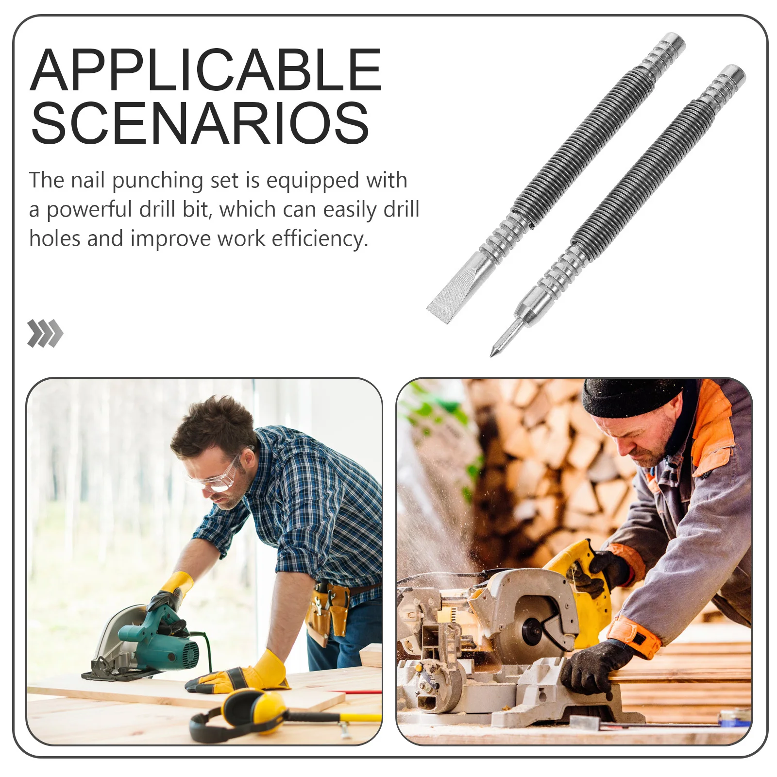 

1Set Spring Loaded Nail Center Punch Tool Carbon Steel Dual Head Punch Set for Wood Metal Glass Dual Head Nail Setter