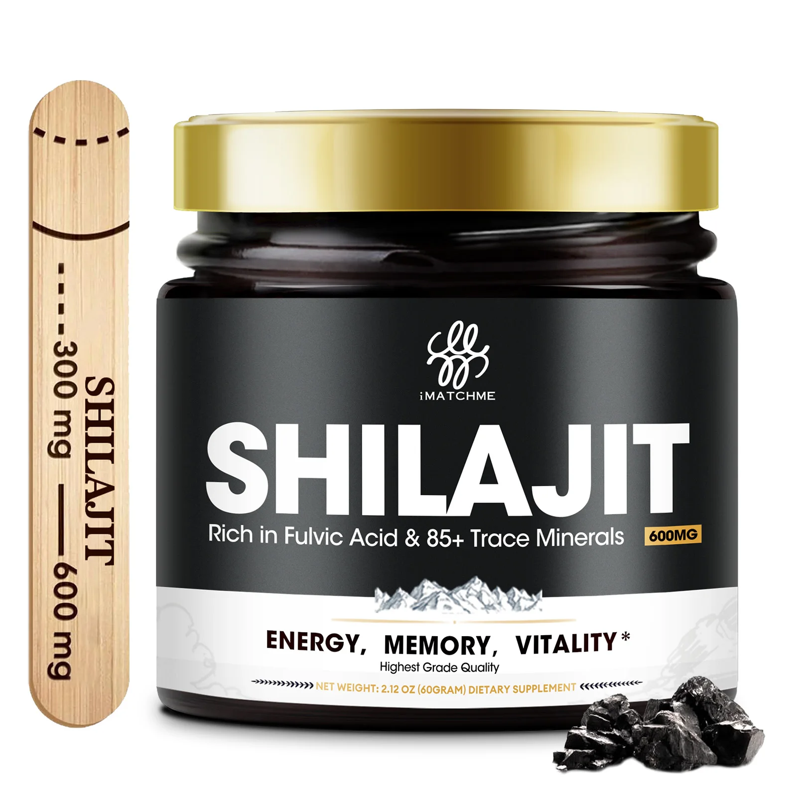 IMATCHME 100% High Purity Shilajit Mineral Supplements Natural Organic Shilajit with 85+ Trace Minerals & 50% Fulvic Acid