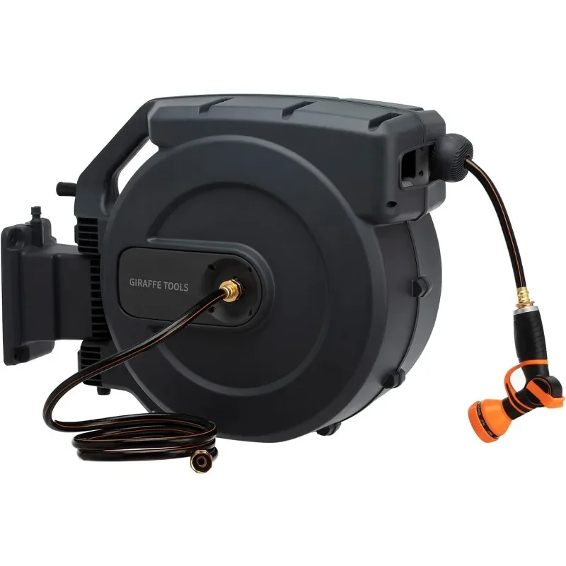 

Hose Reel with Any Length Lock, Slow Return System, Wall Mounted and 180 Deg Swivel Bracket Heavy Duty Retractable Garden